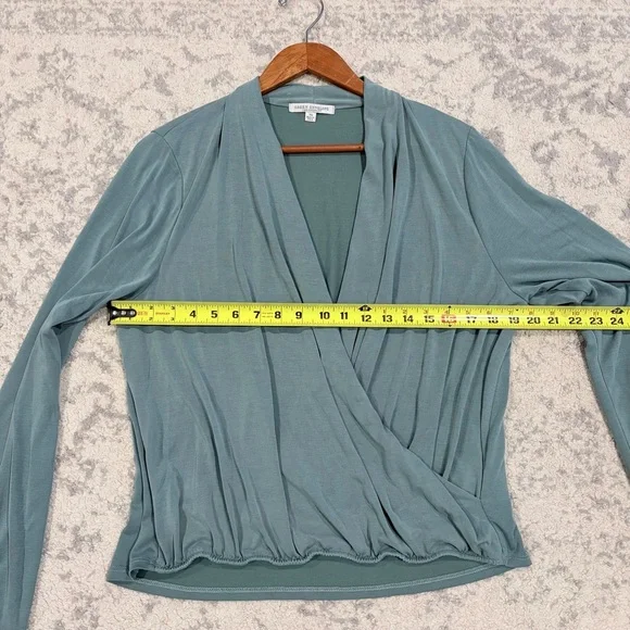Green Envelope Sage Wrap Top XL Soft Drape Long Sleeve Minimal Chic - Picture 7 of 8